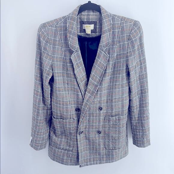 Anthropologie Maeve Lilith plaid double breasted textured long line blazer sz 4 - Picture 1 of 7